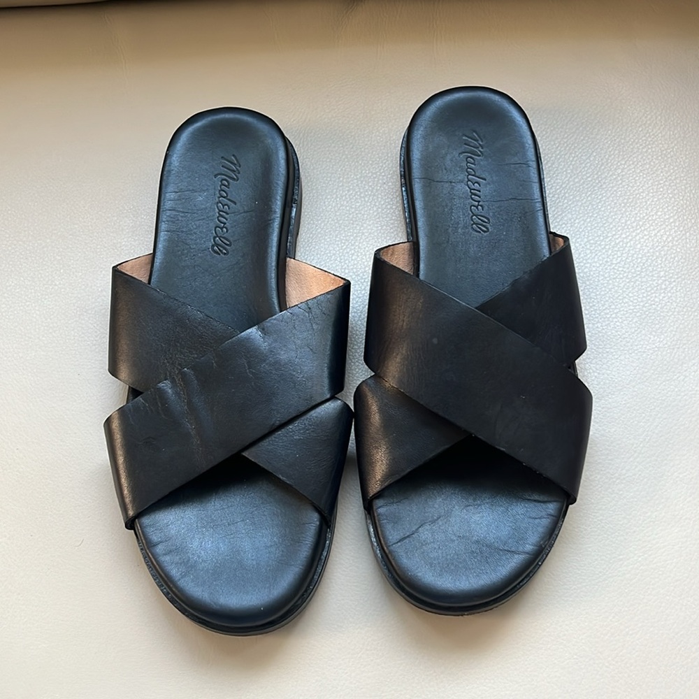 Madewell Louisa Crisscross Black Leather Slide Sandals